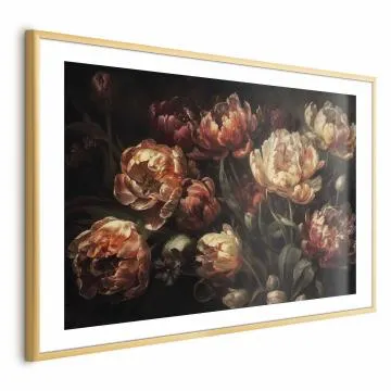 Plakat Kwitnące tulipany 90x60 cm z ramą złotą z marginesem