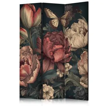 Parawan jednostronny Kwiaty 135x172 cm 3-częściowy brązowy