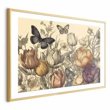 Plakat Kolorowe tulipany 60x40 cm z ramą złotą z marginesem
