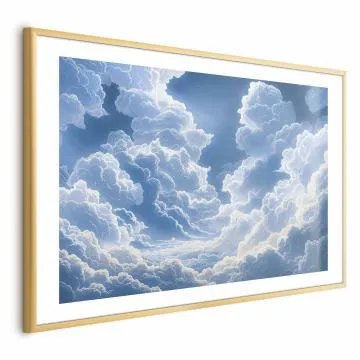 Plakat Niebo i puchate chmury 42x29,7 cm z ramą złotą z marginesem