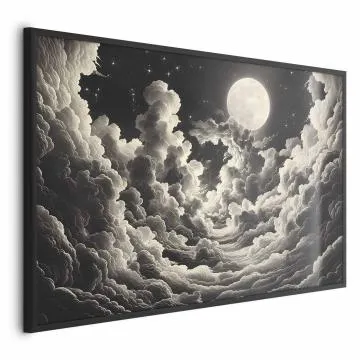 Plakat Księżyc wśród chmur 90x60 cm z ramą czarną bez marginesu