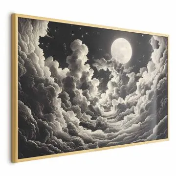 Plakat Księżyc wśród chmur 90x60 cm z ramą złotą bez marginesu