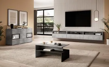 Stolik kawowy BAROS 100x60 jasny beton/czarny