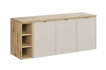 Szafka pod umywalkę nablatową BELLA CASHMERE 120cm kaszmir/dąb artisan - zestaw 140 cm z regałem i blatem