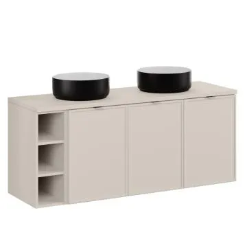 Szafka pod umywalkę nablatową BELLA CASHMERE 120cm kaszmirowa - zestaw 140 cm z regałem i blatem