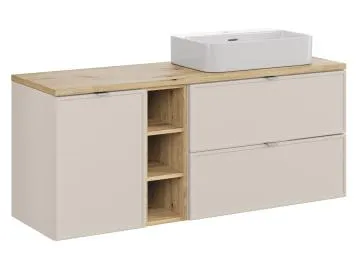 Szafka pod umywalkę nablatową BELLA CASHMERE 80cm kaszmir/dąb artisan - zestaw z blatem 140cm