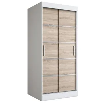 Szafa przesuwna MODUO COMFORT 90 biała mat/dąb sonoma z listwami