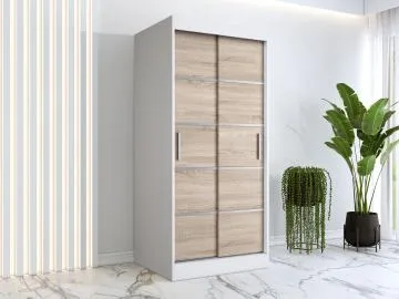Szafa przesuwna MODUO COMFORT 90 biała mat/dąb sonoma z listwami