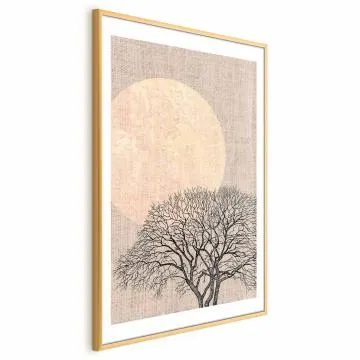 Plakat Poranna pełnia księżyca 21x30 cm z ramą złotą z marginesem