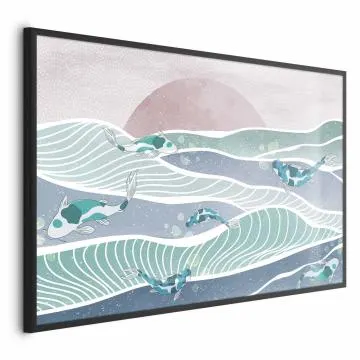 Plakat Ryby na falach 60x40 cm z ramą czarną bez marginesu