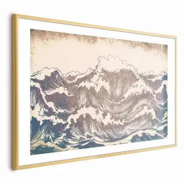 Plakat Olbrzymie fale 60x40 cm z ramą złotą z marginesem