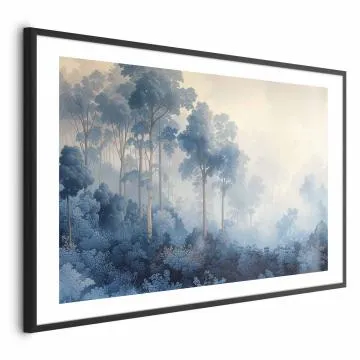 Plakat Lasek we mgle 60x40 cm z ramą czarną z marginesem