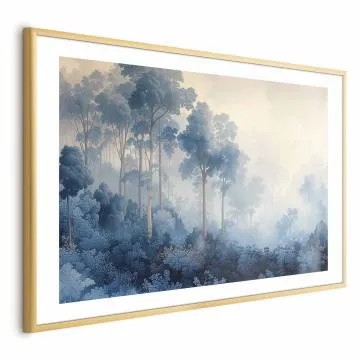 Plakat Lasek we mgle 30x21 cm z ramą złotą z marginesem