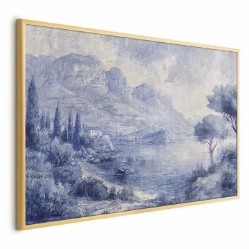 Plakat Niebieska zatoka 90x60 cm z ramą złotą bez marginesu