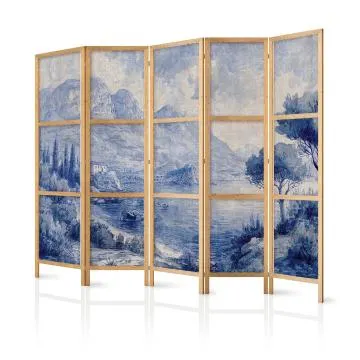 Parawan japoński Pejzaże 225x172 cm 5-częściowy szary