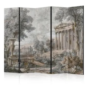 Parawan dwustronny Pejzaże 225x172 cm 5-częściowy szary