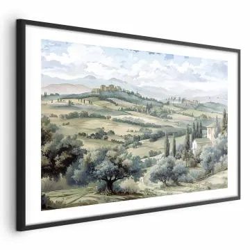 Plakat Pejzaż z polami 60x40 cm z ramą czarną z marginesem