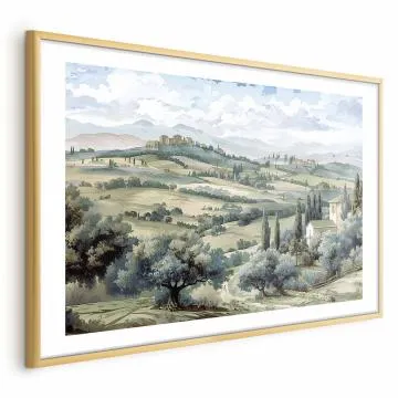 Plakat Pejzaż z polami 42x29,7 cm z ramą złotą z marginesem