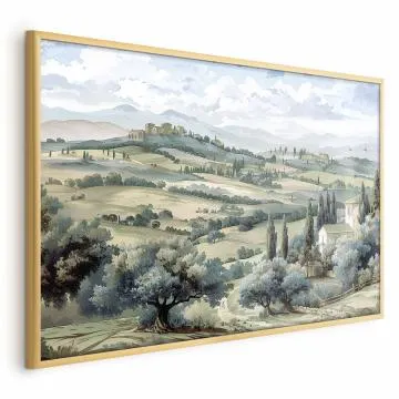 Plakat Pejzaż z polami 60x40 cm z ramą złotą bez marginesu