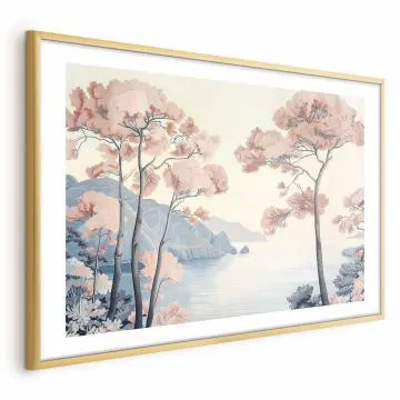 Plakat Ocean i drzewa 42x29,7 cm z ramą złotą z marginesem