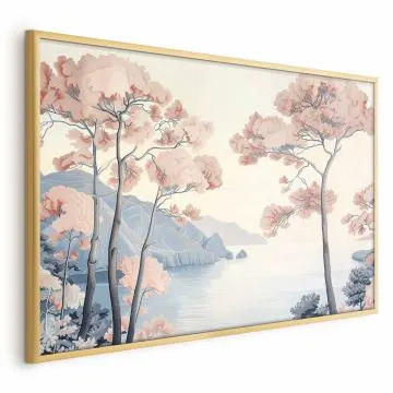 Plakat Ocean i drzewa 90x60 cm z ramą złotą bez marginesu