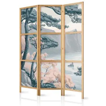 Parawan japoński Pejzaże 135x172 cm 3-częściowy szary