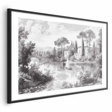 Plakat Pejzaż vintage 42x29,7 cm z ramą czarną z marginesem