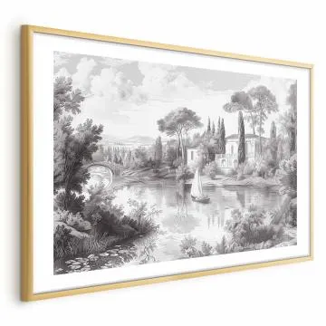 Plakat Pejzaż vintage 30x21 cm z ramą złotą z marginesem