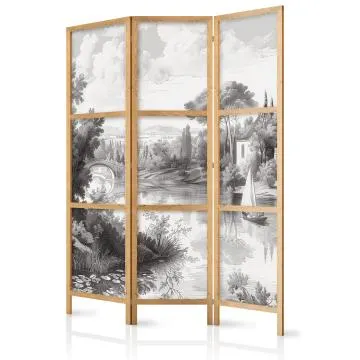 Parawan japoński Pejzaże 135x172 cm 3-częściowy szary