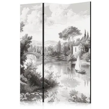 Parawan jednostronny Pejzaże 135x172 cm 3-częściowy szary