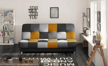 Sofa rozkładana z funkcją spania CAYO VELVET czarna/szara/żółta