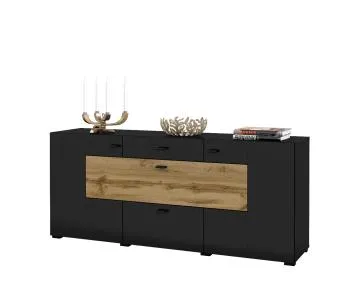 Komoda COBY 170 2D2S 1KL czarna/dąb wotan