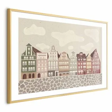 Plakat Kolorowe Fasady 60x40 cm z ramą złotą z marginesem
