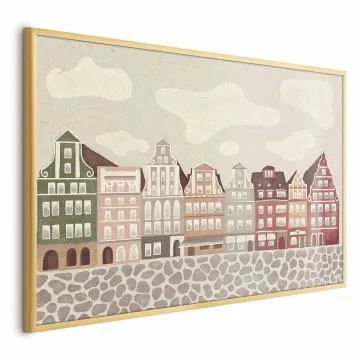 Plakat Kolorowe Fasady 60x40 cm z ramą złotą bez marginesu