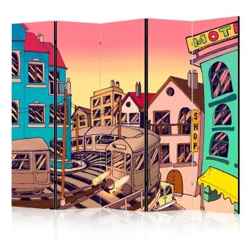 Parawan jednostronny Miasta 225x172 cm 5-częściowy wielokolorowy