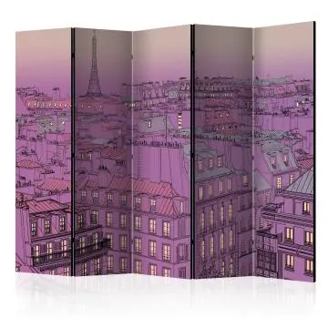 Parawan akustyczny Miasta 225x172 cm 5-częściowy fioletowy