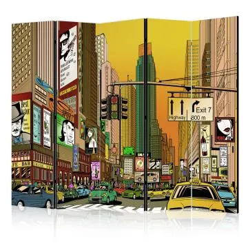 Parawan dwustronny Miasta 225x172 cm 5-częściowy żółty