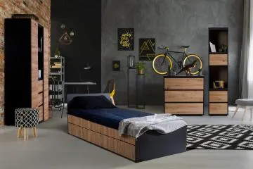 Łóżko młodzieżowe DALIA 90x200 antracyt/dąb