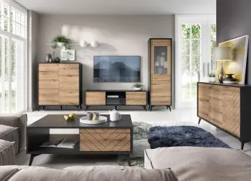 Stolik kawowy GALAXY 104x68 czarny/dąb evoke z szufladami