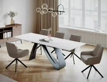 Stół rozkładany DIUNA CERAMIC 160(240)x90 biały mat statuario venato