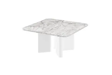 Stolik kawowy DIVERSO 80x80 jasny marmur połysk/biały połysk