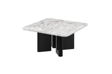 Stolik kawowy DIVERSO 80x80 jasny marmur połysk/czarny połysk