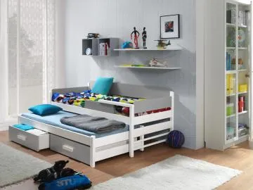 Łóżko dziecięce ONEGA 180x80 dwuosobowe białe/szare
