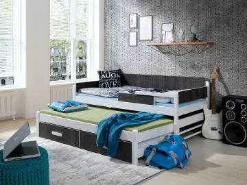 Łóżko dziecięce ONEGA 180x80 dwuosobowe białe/zebrano
