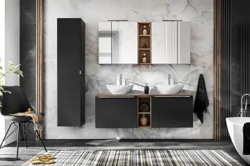 Szafka łazienkowa SANTA FE BLACK 60 cm czarny mat z lustrem