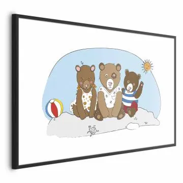 Plakat Misie na plaży 42x29,7 cm z ramą czarną z marginesem