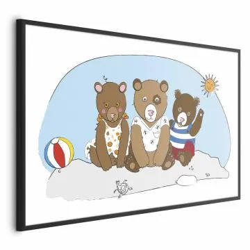 Plakat Misie na plaży 42x29,7 cm z ramą czarną bez marginesu