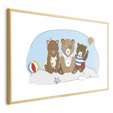 Plakat Misie na plaży 42x29,7 cm z ramą złotą z marginesem
