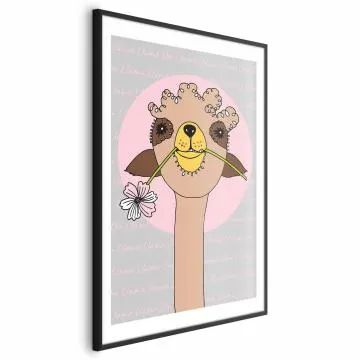 Plakat Wesoła lama 21x30 cm z ramą czarną z marginesem