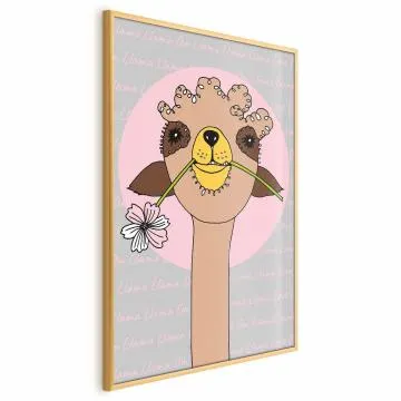Plakat Wesoła lama 60x90 cm z ramą złotą bez marginesu